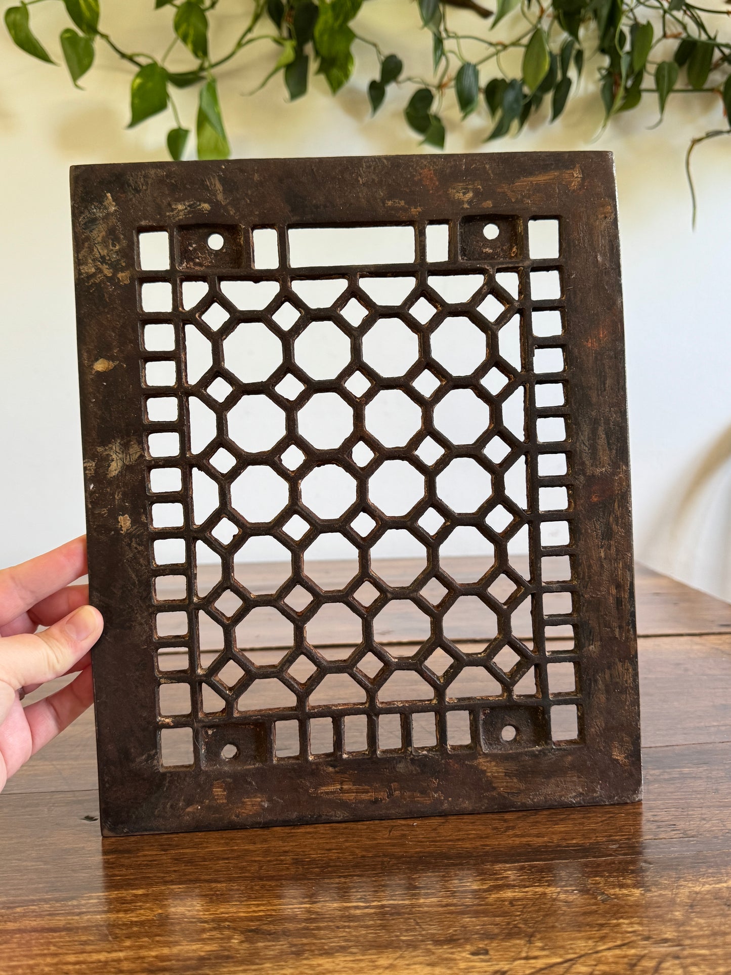 Vintage Floor Vent Grate Cover with Heavy Wear