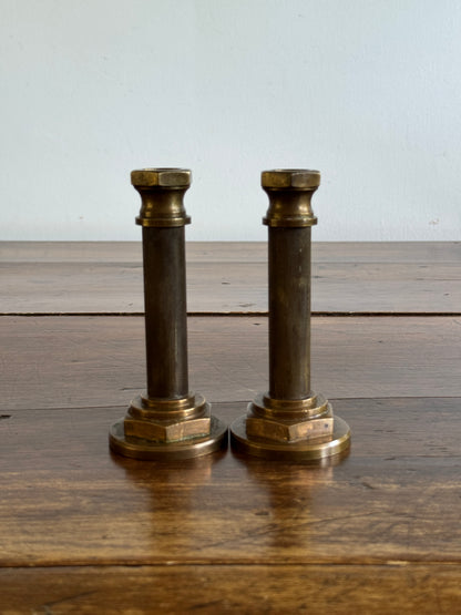 Industrial Brass Candlestick Holders