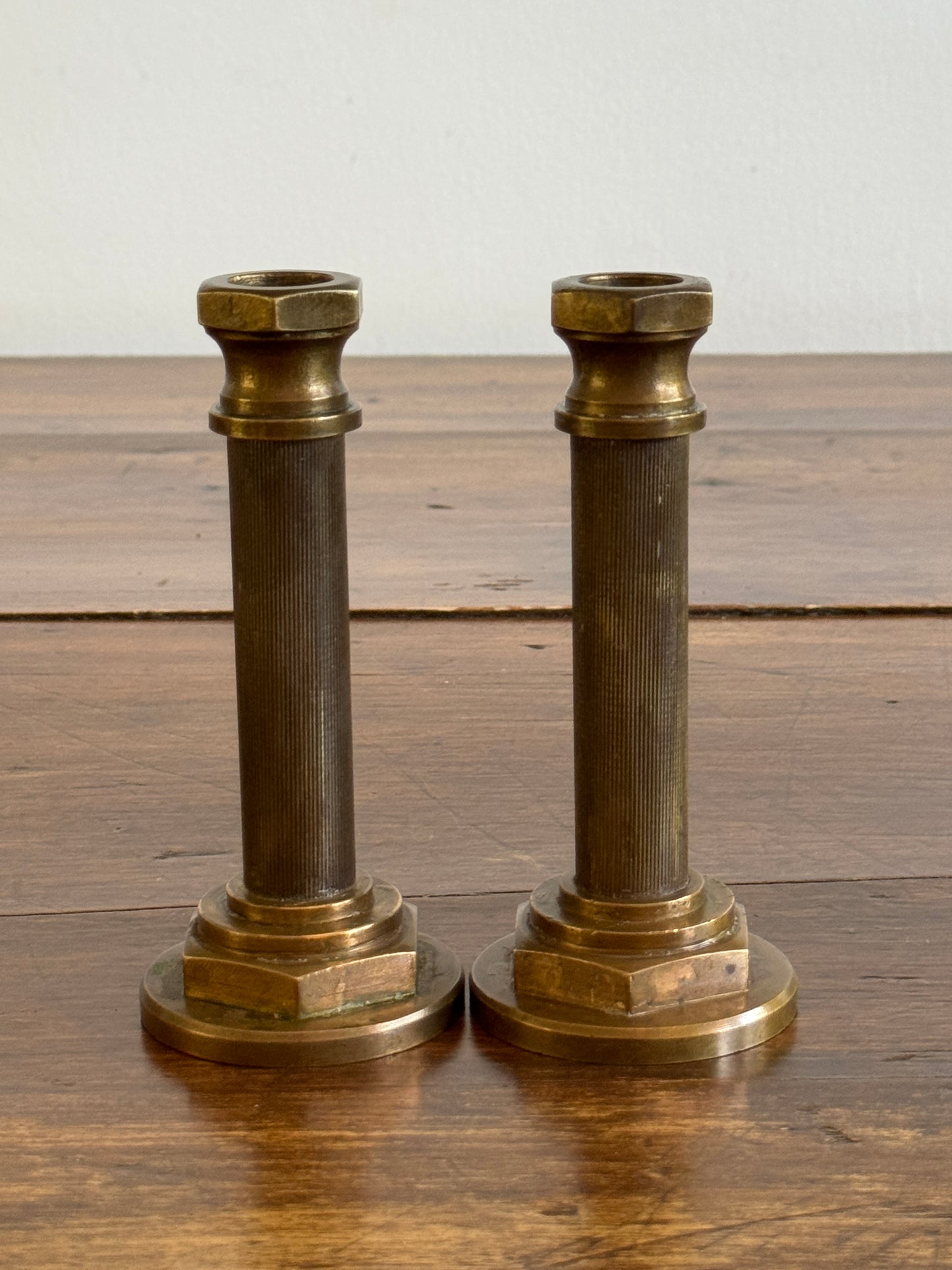 Industrial Brass Candlestick Holders