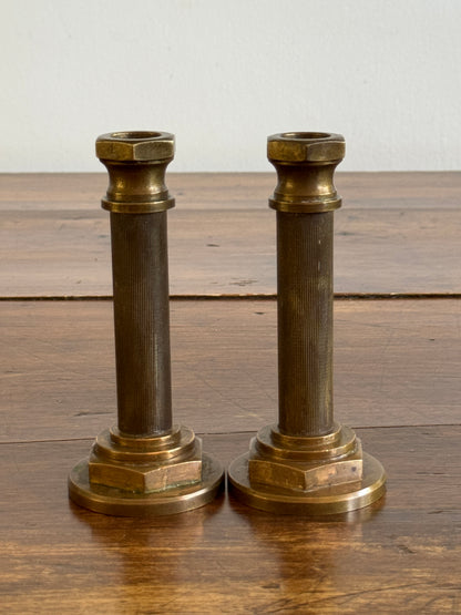 Industrial Brass Candlestick Holders