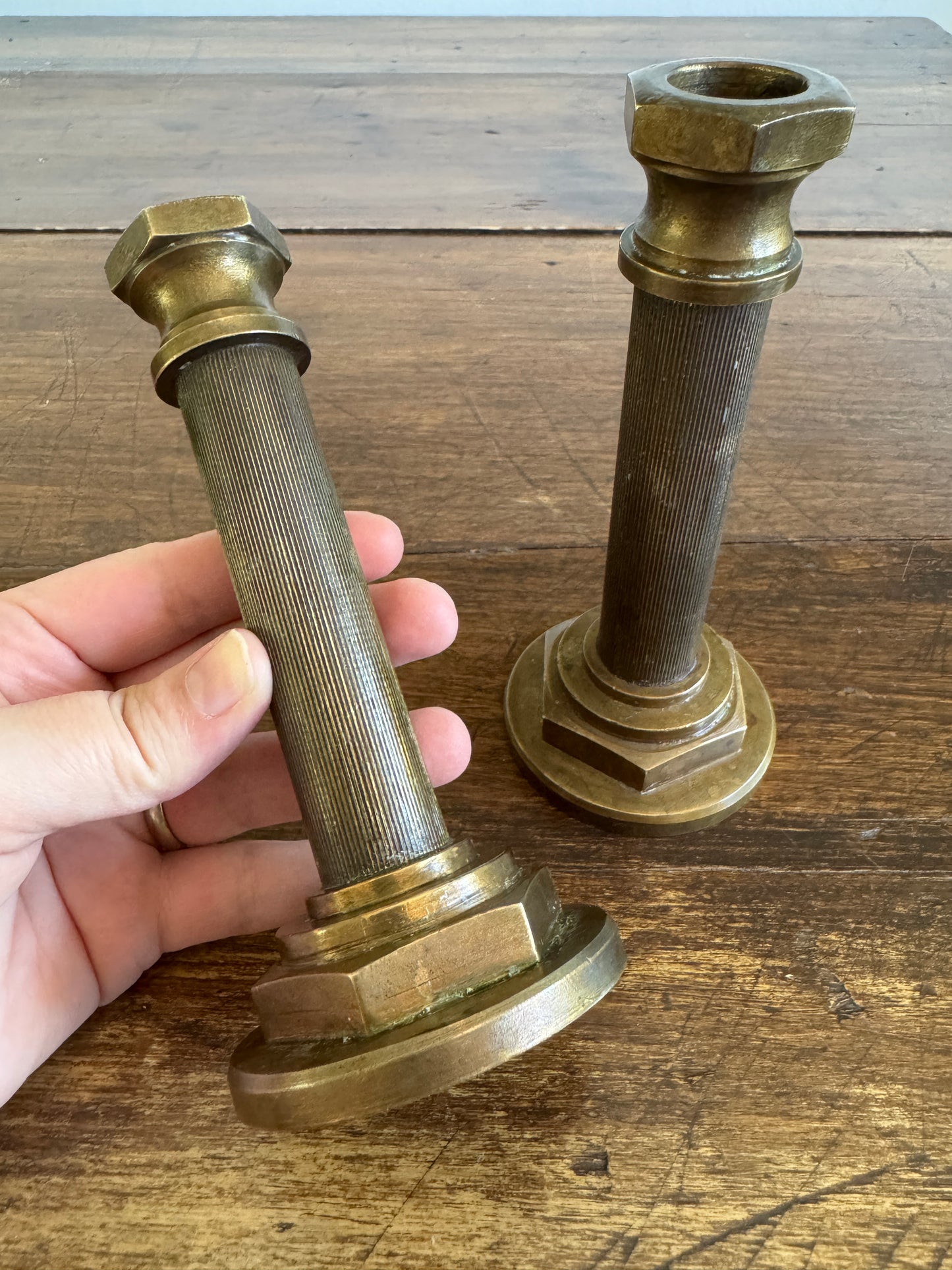Industrial Brass Candlestick Holders