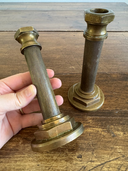 Industrial Brass Candlestick Holders