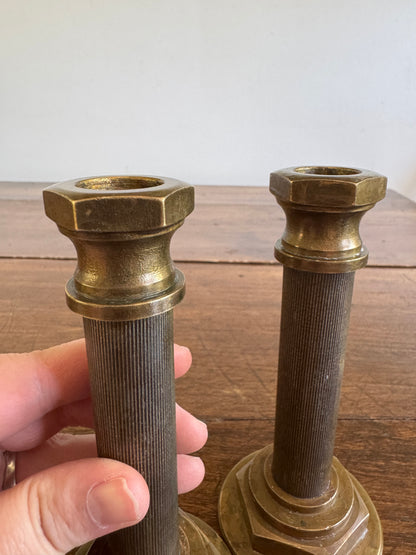 Industrial Brass Candlestick Holders