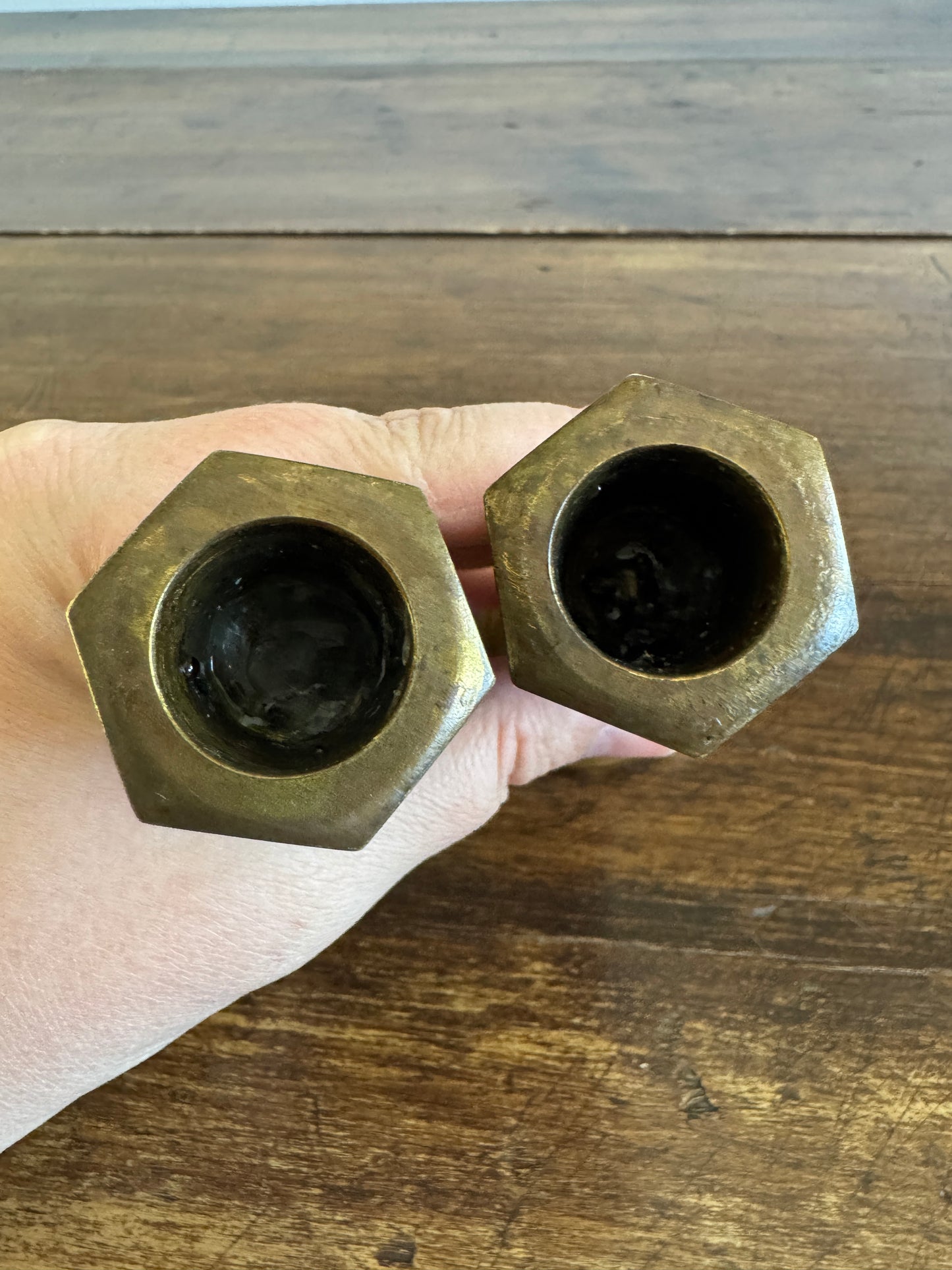 Industrial Brass Candlestick Holders