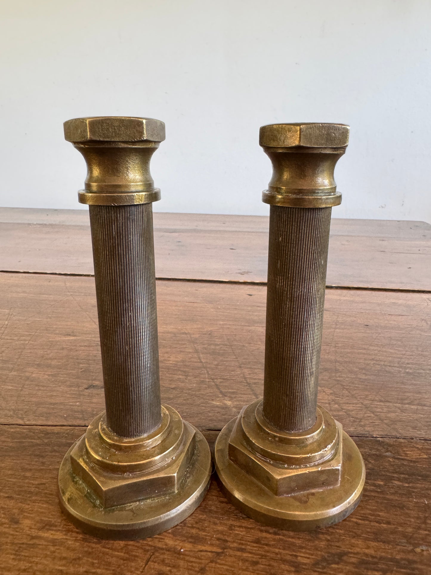 Industrial Brass Candlestick Holders