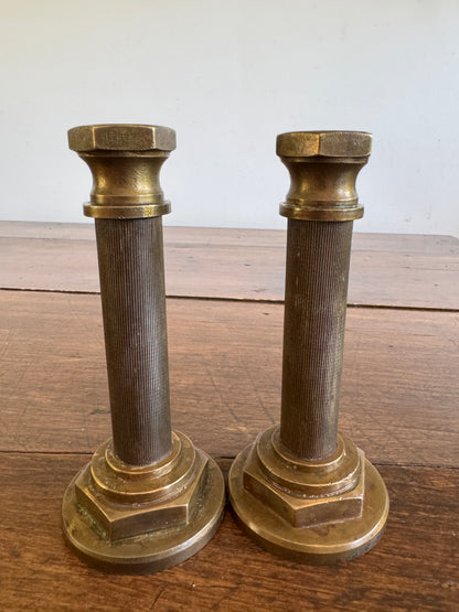 Industrial Brass Candlestick Holders