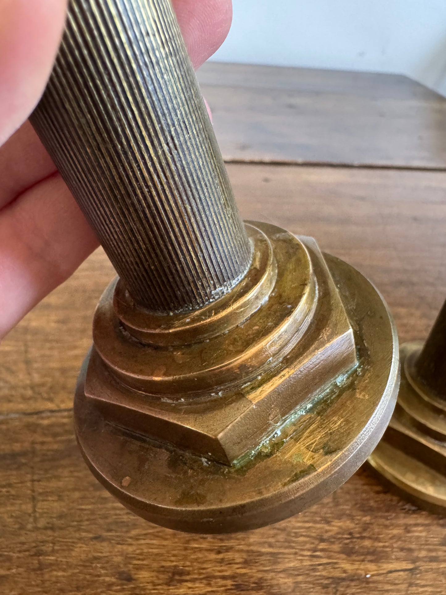 Industrial Brass Candlestick Holders