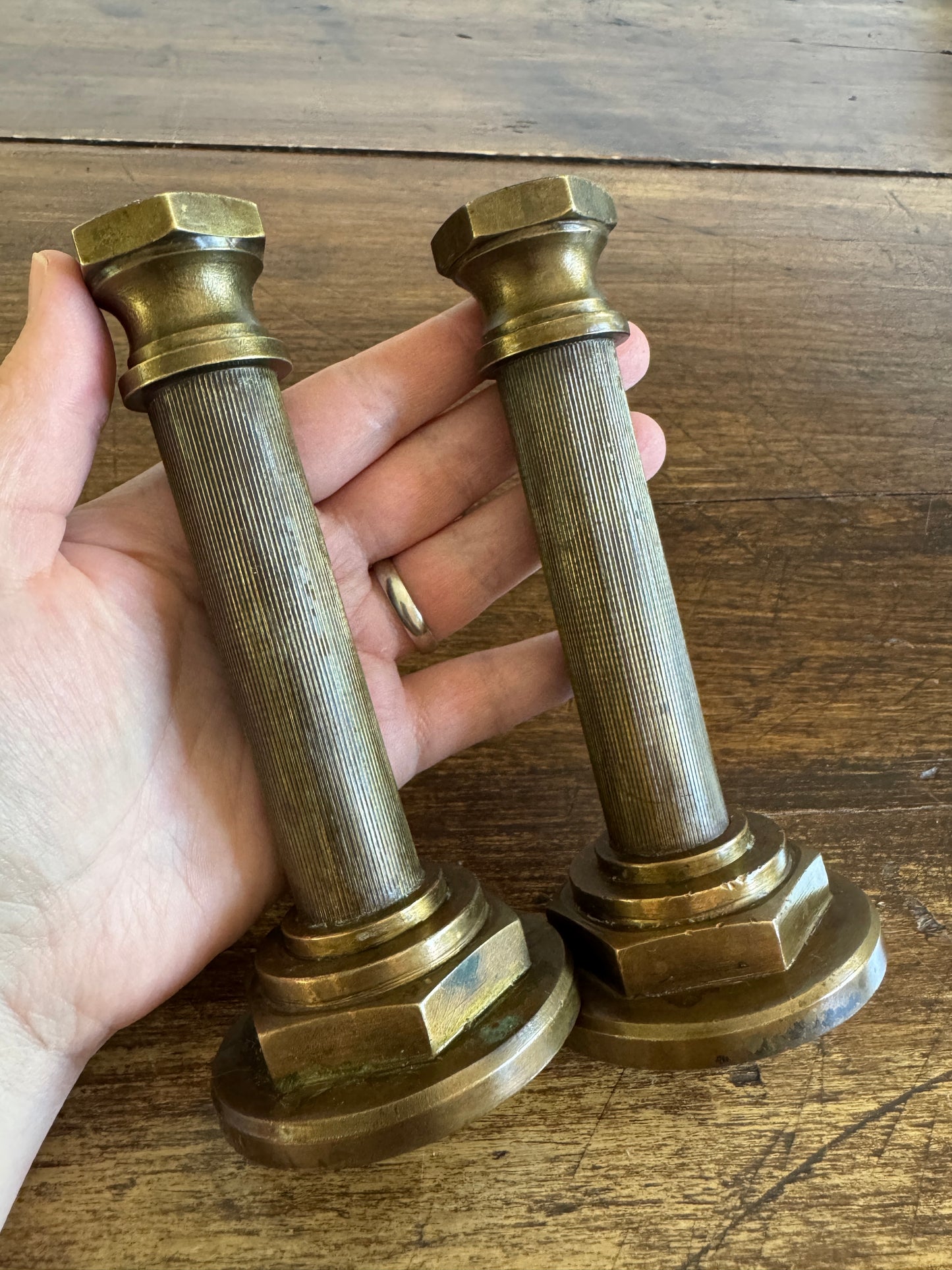 Industrial Brass Candlestick Holders