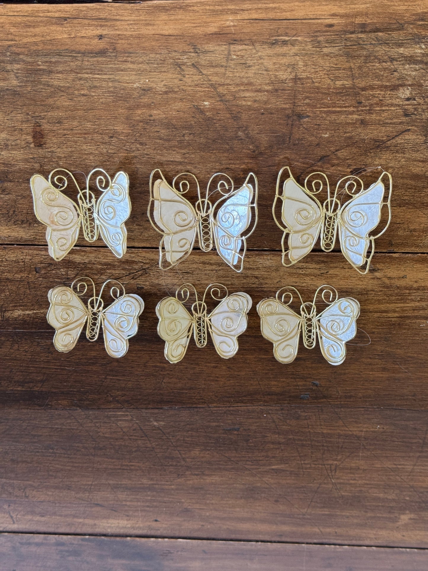 Shell and Metal Butterfly Ornaments - Set of 6 Mixed