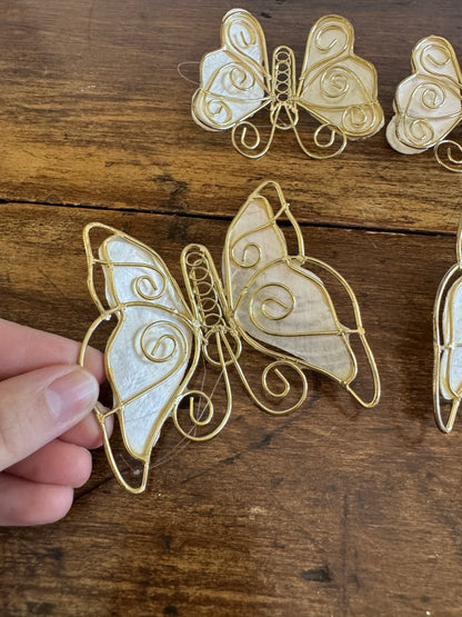 Shell and Metal Butterfly Ornaments - Set of 6 Mixed