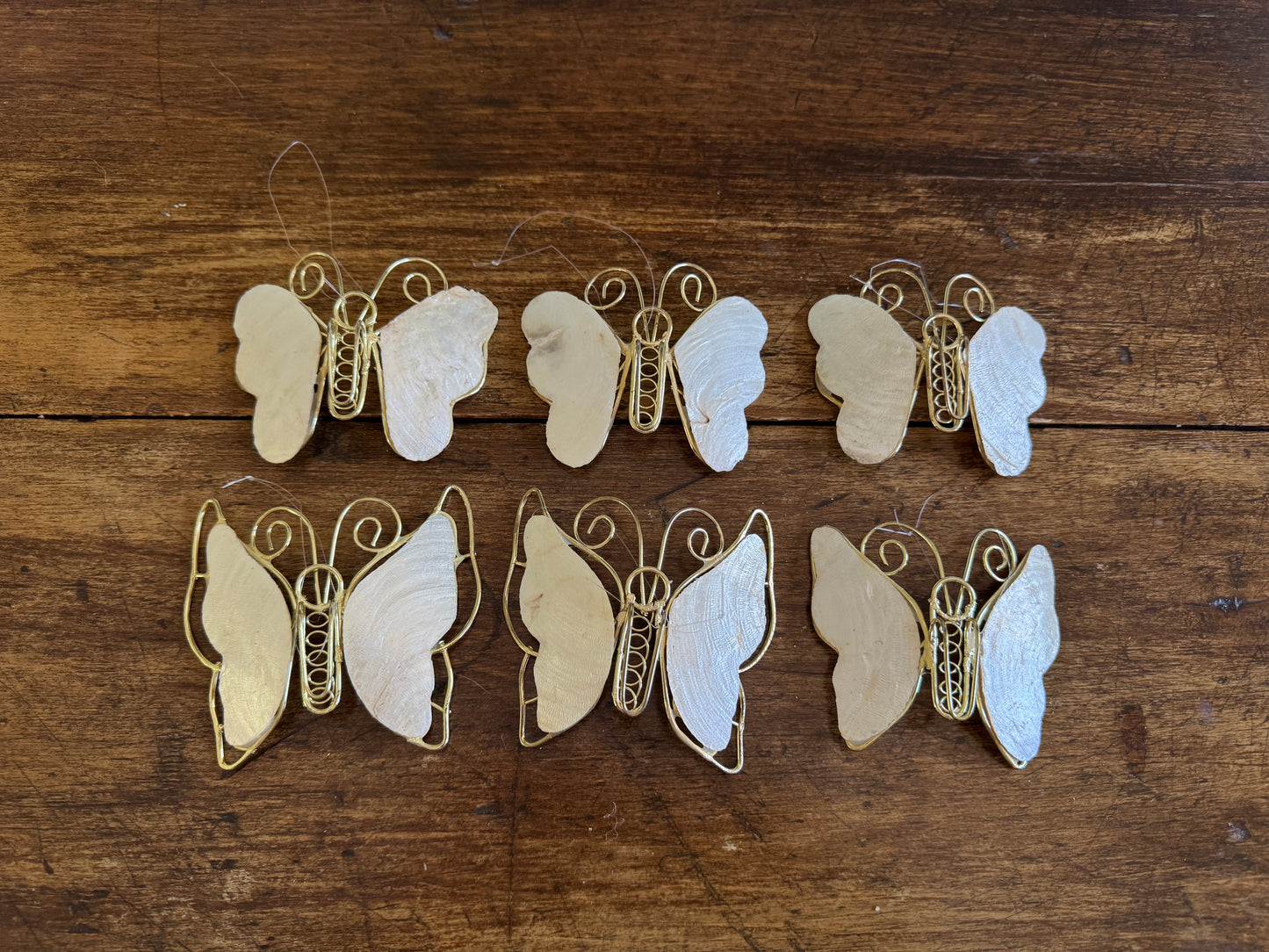 Shell and Metal Butterfly Ornaments - Set of 6 Mixed
