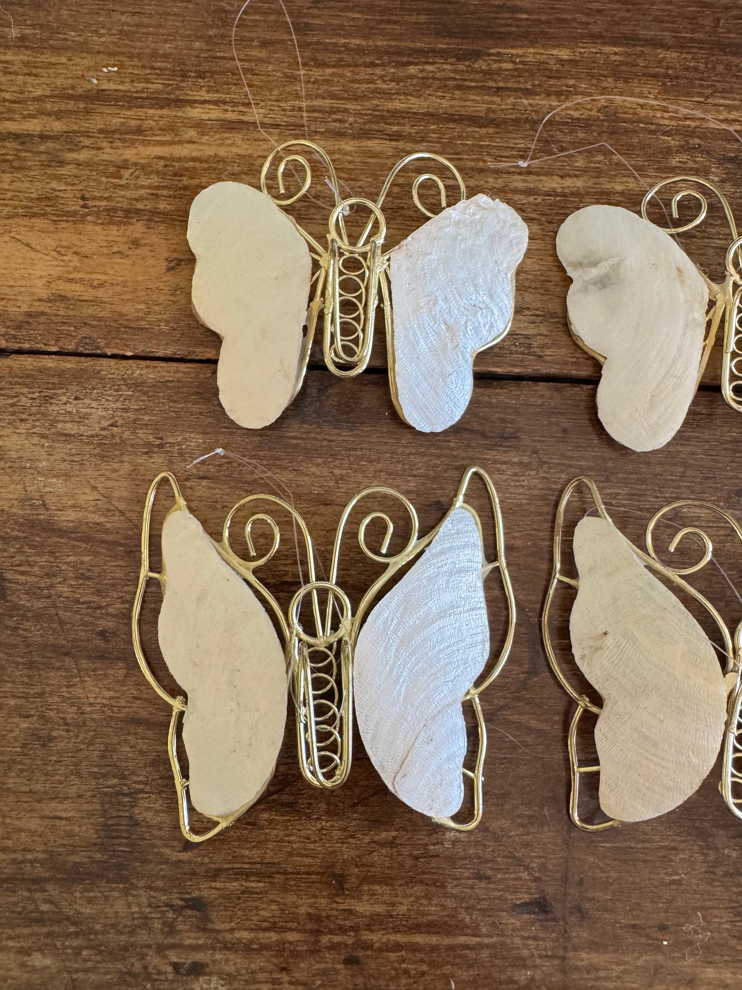 Shell and Metal Butterfly Ornaments - Set of 6 Mixed
