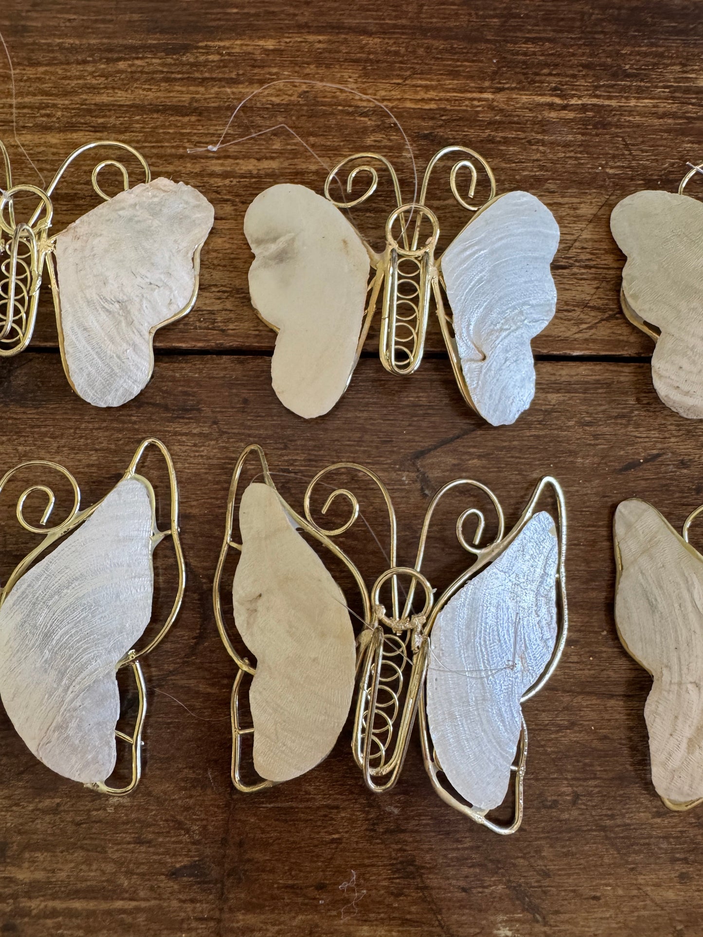 Shell and Metal Butterfly Ornaments - Set of 6 Mixed