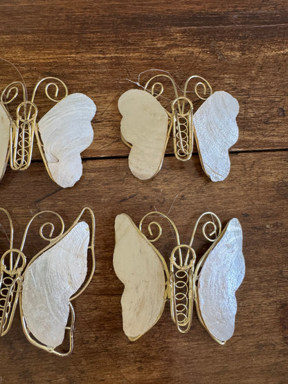 Shell and Metal Butterfly Ornaments - Set of 6 Mixed