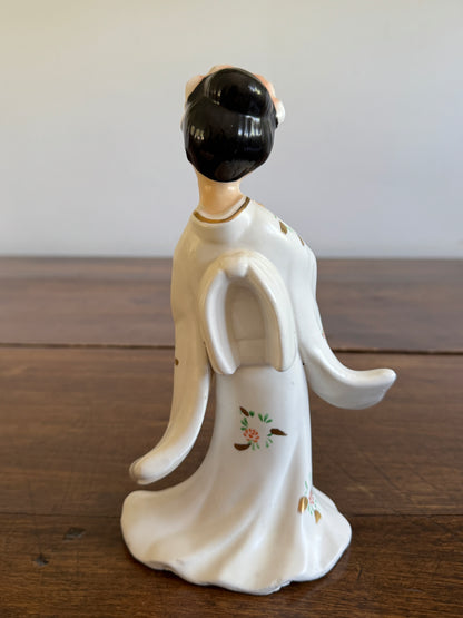 Ceramic Japanese Woman in White Kimono - Geisha Figurine