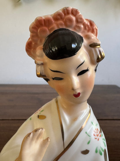 Ceramic Japanese Woman in White Kimono - Geisha Figurine