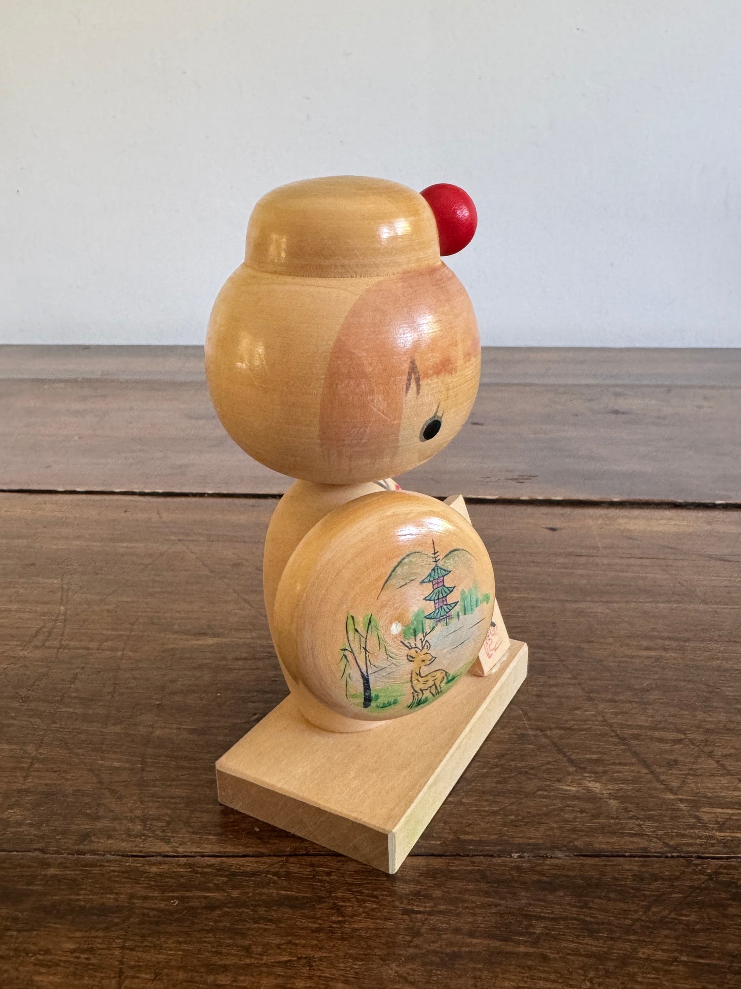Vintage Wood Japanese Doll with Shield - Kokeshi Doll
