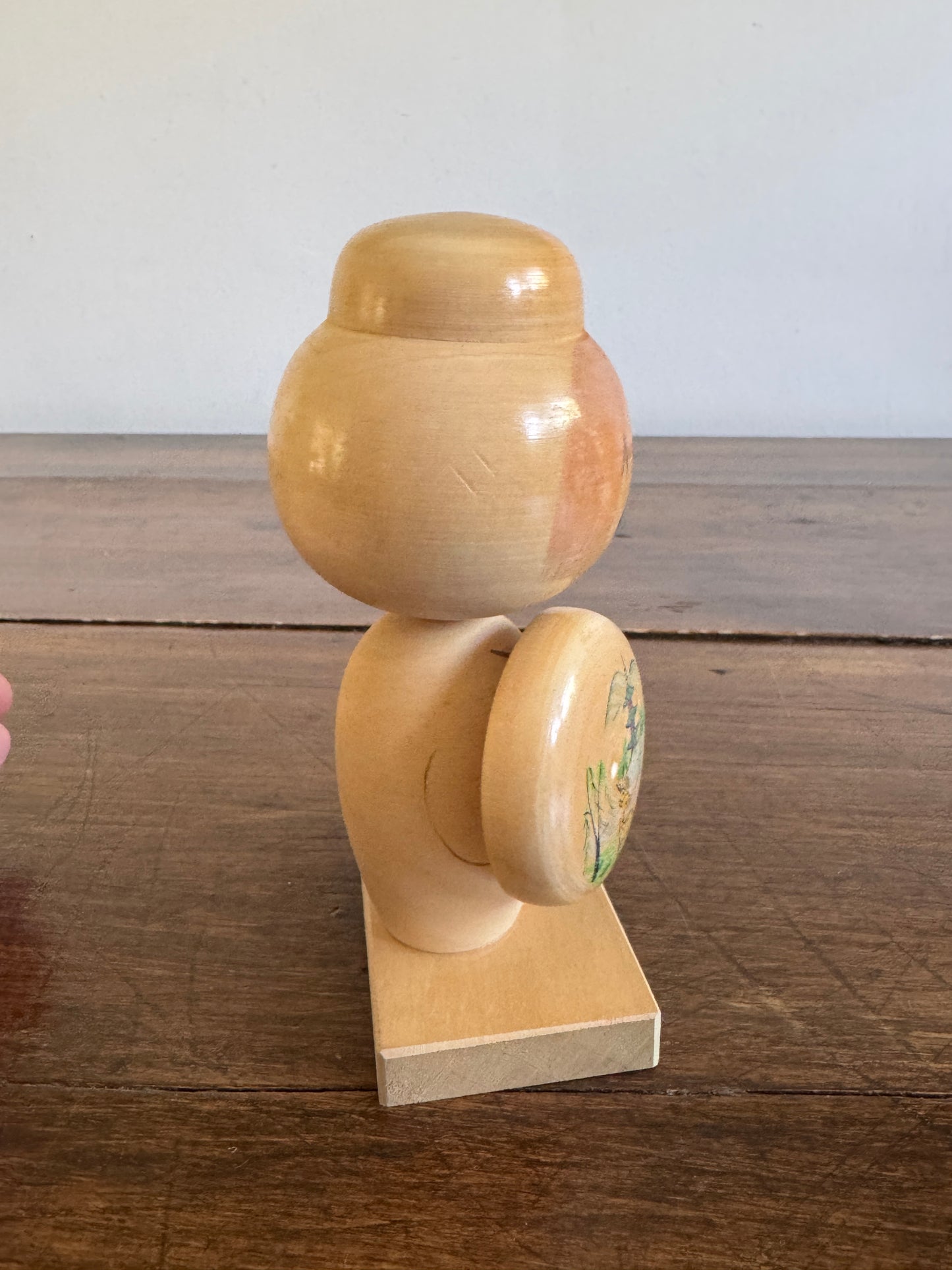 Vintage Wood Japanese Doll with Shield - Kokeshi Doll