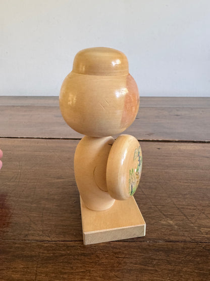 Vintage Wood Japanese Doll with Shield - Kokeshi Doll