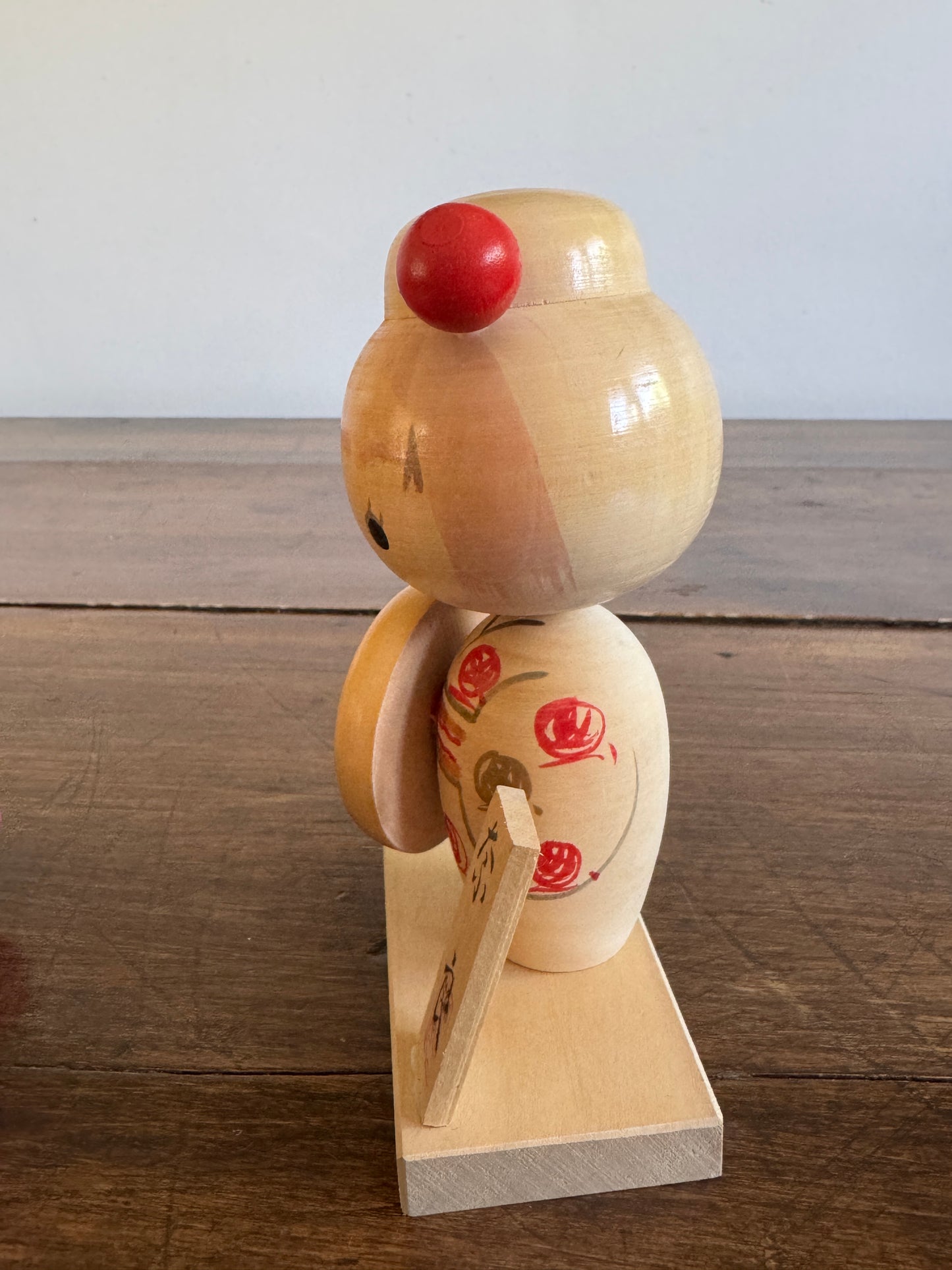 Vintage Wood Japanese Doll with Shield - Kokeshi Doll