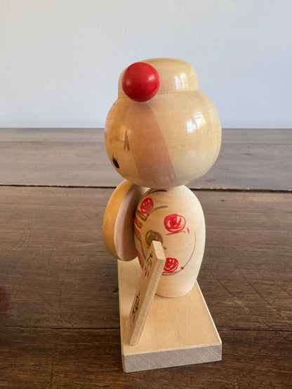 Vintage Wood Japanese Doll with Shield - Kokeshi Doll