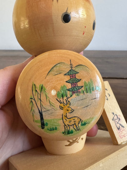 Vintage Wood Japanese Doll with Shield - Kokeshi Doll