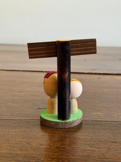 Wood Japanese Couple with Sign - Kokeshi Doll