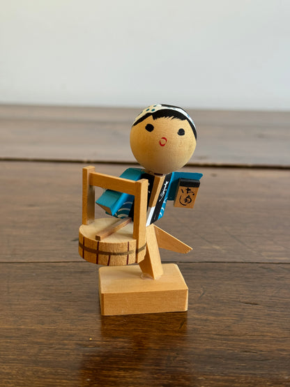 Japanese Wood Doll with Drum - Kokeshi Doll