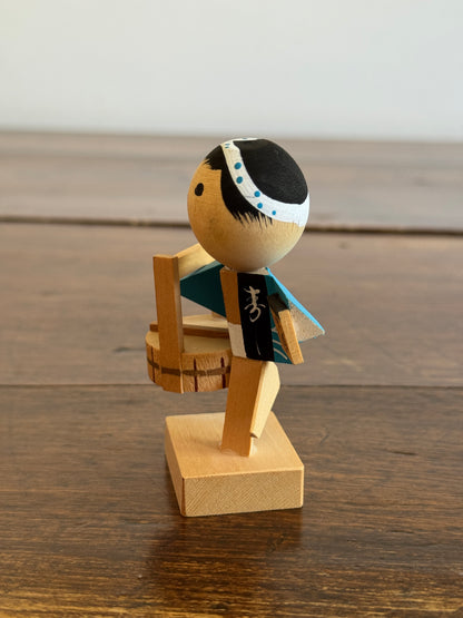 Japanese Wood Doll with Drum - Kokeshi Doll