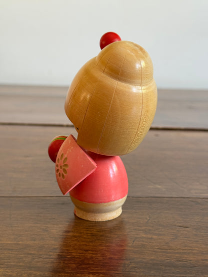 Japanese Wood Doll in Pink Kimono - Kokeshi Doll