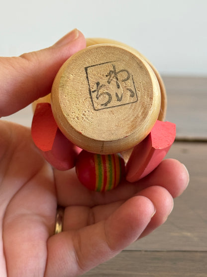 Japanese Wood Doll in Pink Kimono - Kokeshi Doll