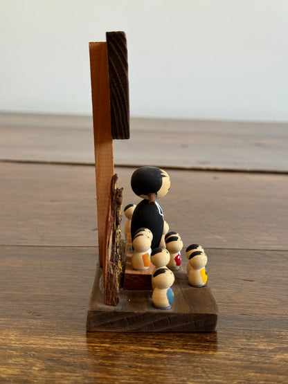 Japanese Multi Doll Scenic Wood Decor with Sign