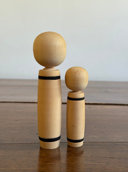 Vintage Pair of Japanese Kokeshi Dolls with Scenic Bodies and Calligraphy