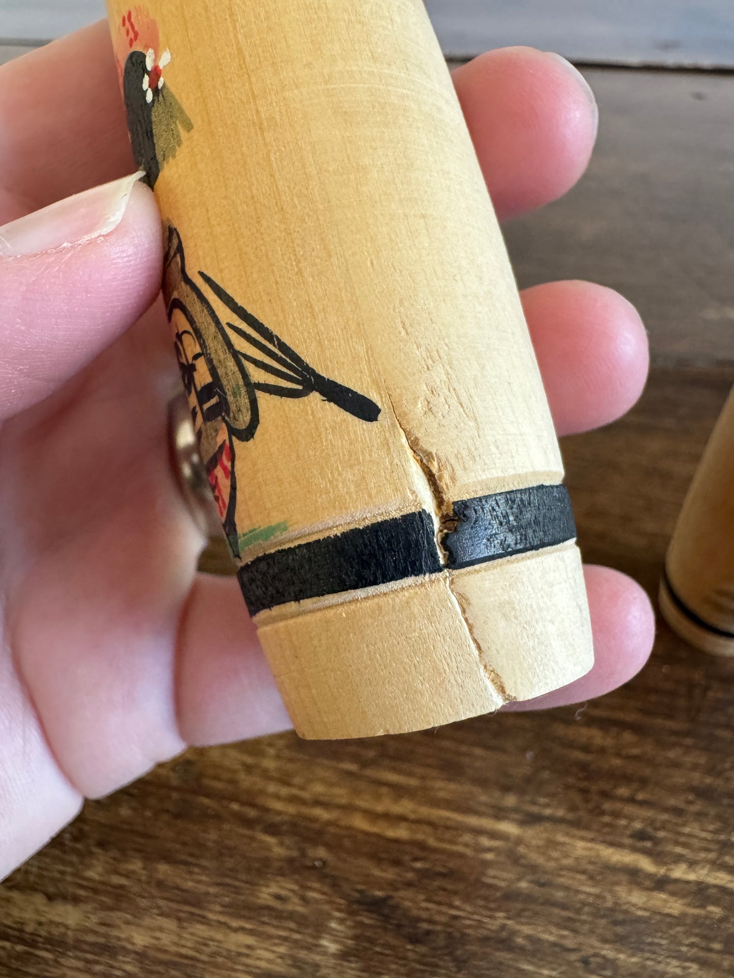 Vintage Pair of Japanese Kokeshi Dolls with Scenic Bodies and Calligraphy