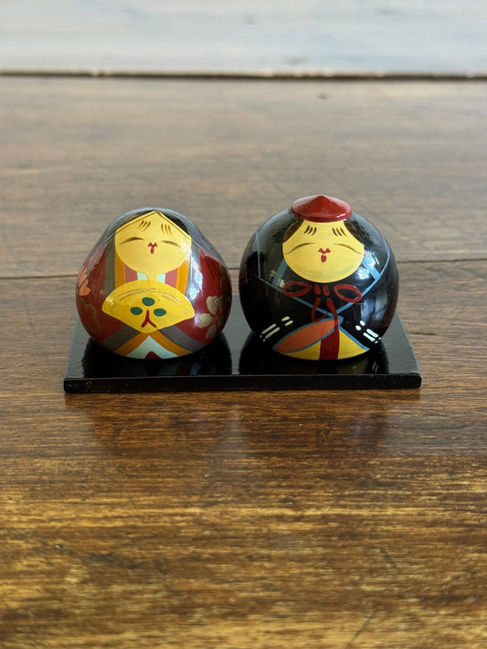 Two Japanese Small Ball Dolls on Base
