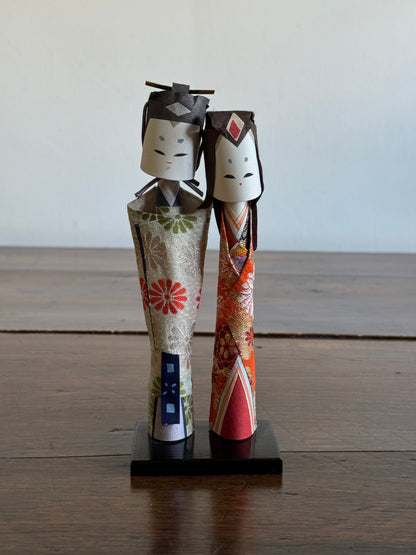Vintage Japanese Paper Doll Couple in Traditional Dress