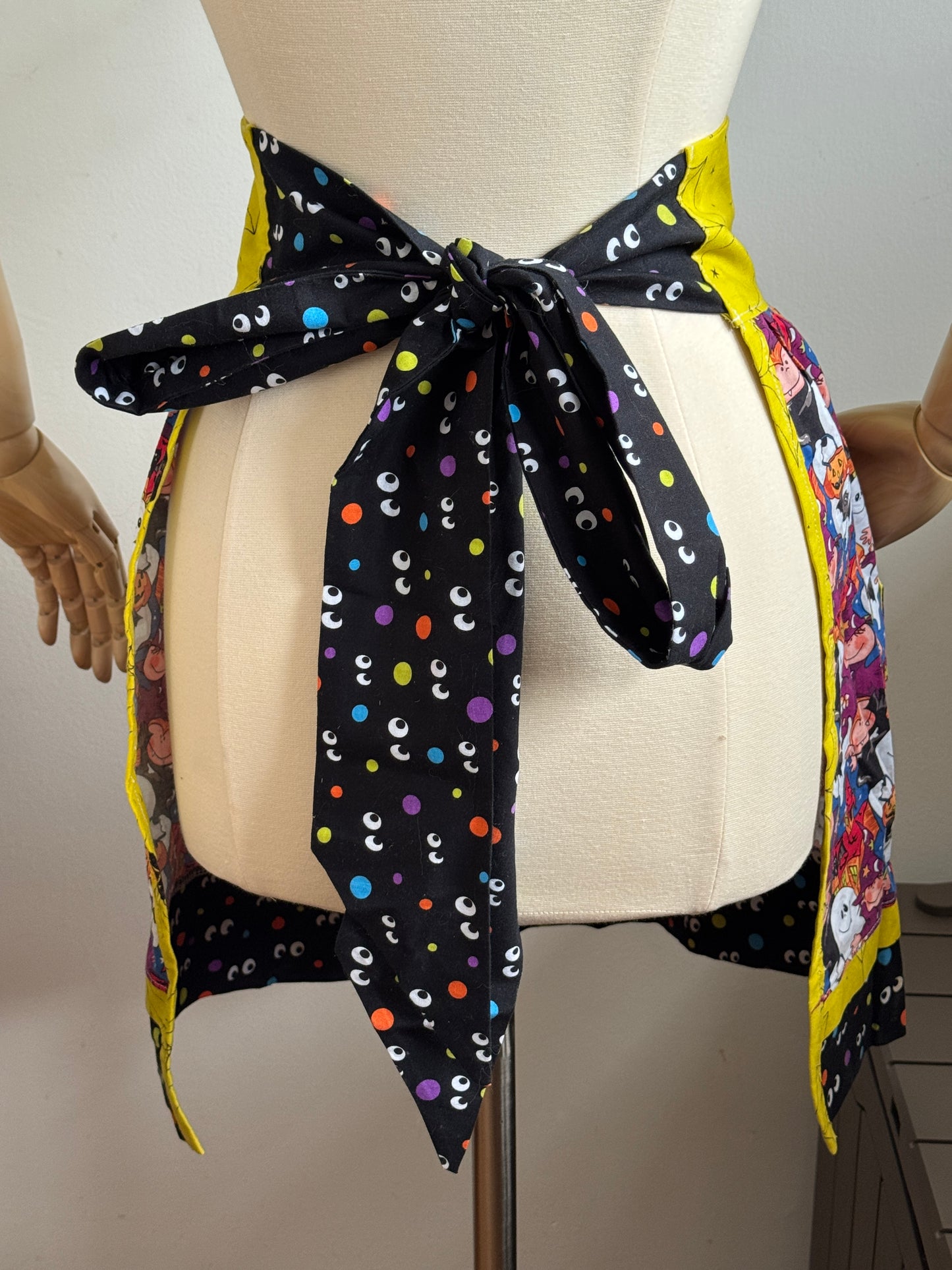 Handmade Halloween Themed Apron with Two Pockets and Darling Mixed Fabrics