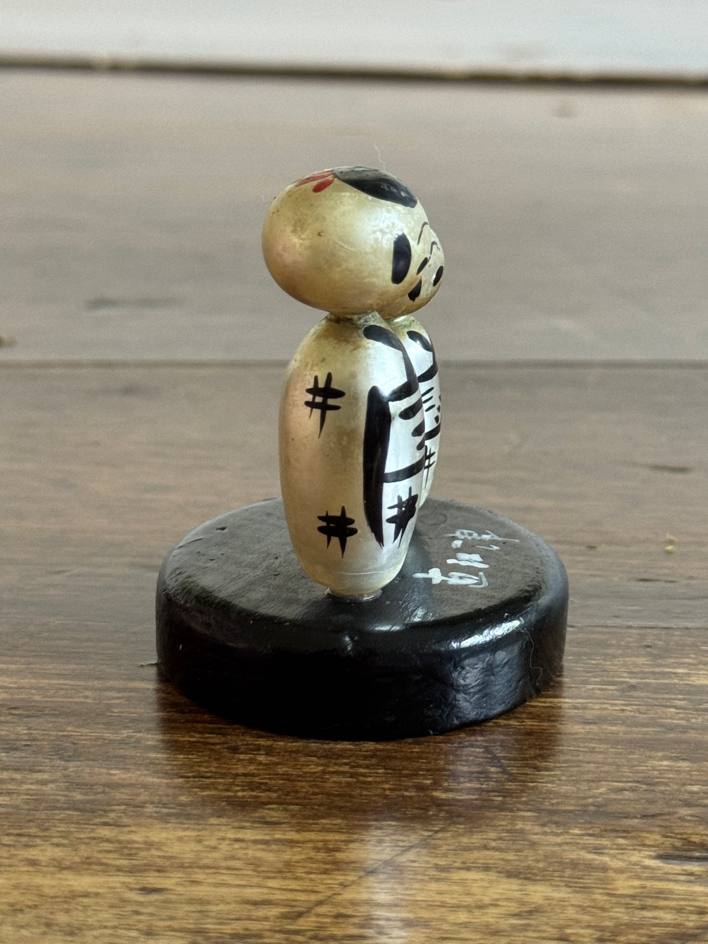 Vintage Miniature Japanese Kokeshi Pearl Dolls on Base