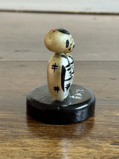 Vintage Miniature Japanese Kokeshi Pearl Dolls on Base