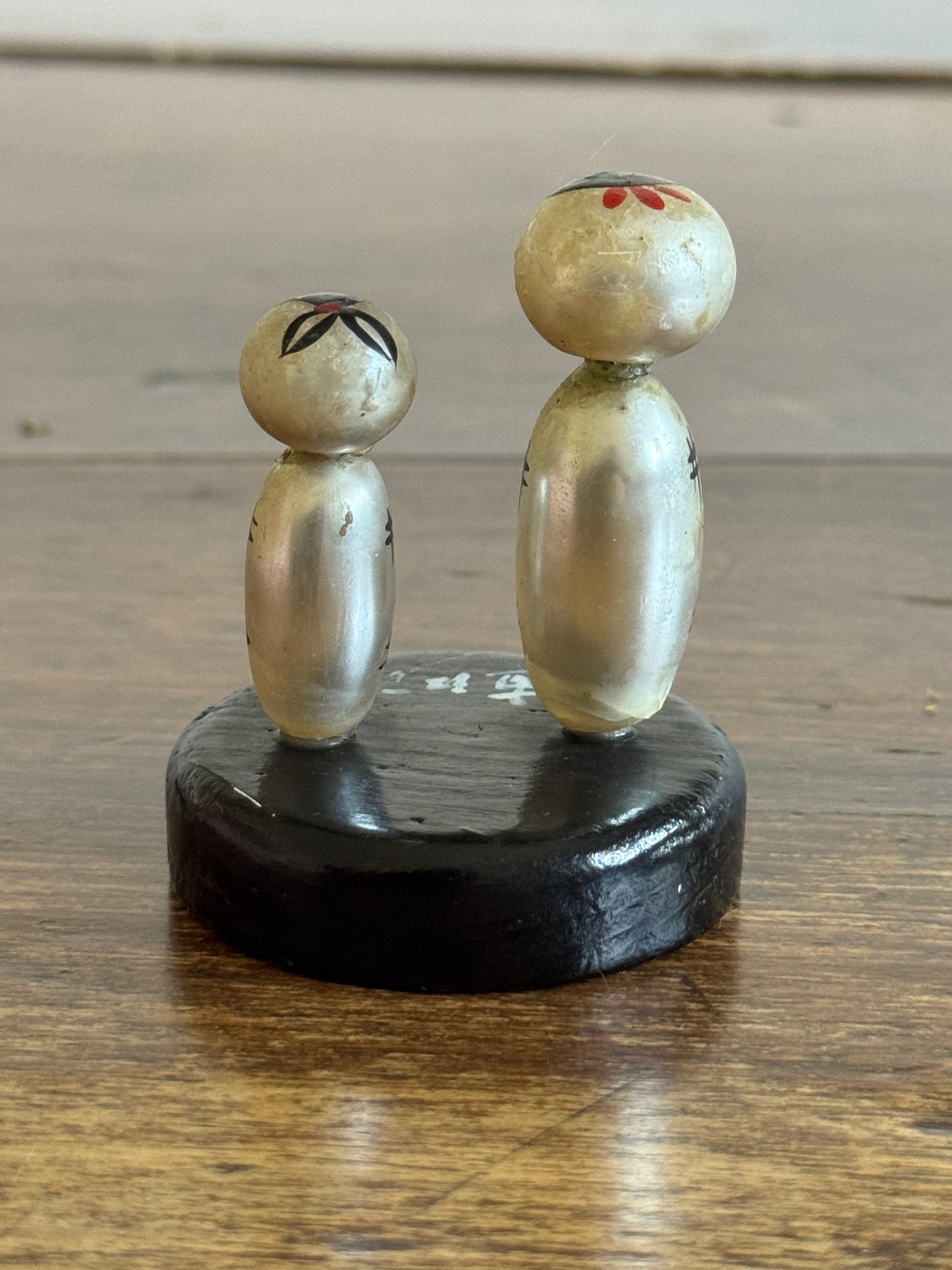 Vintage Miniature Japanese Kokeshi Pearl Dolls on Base