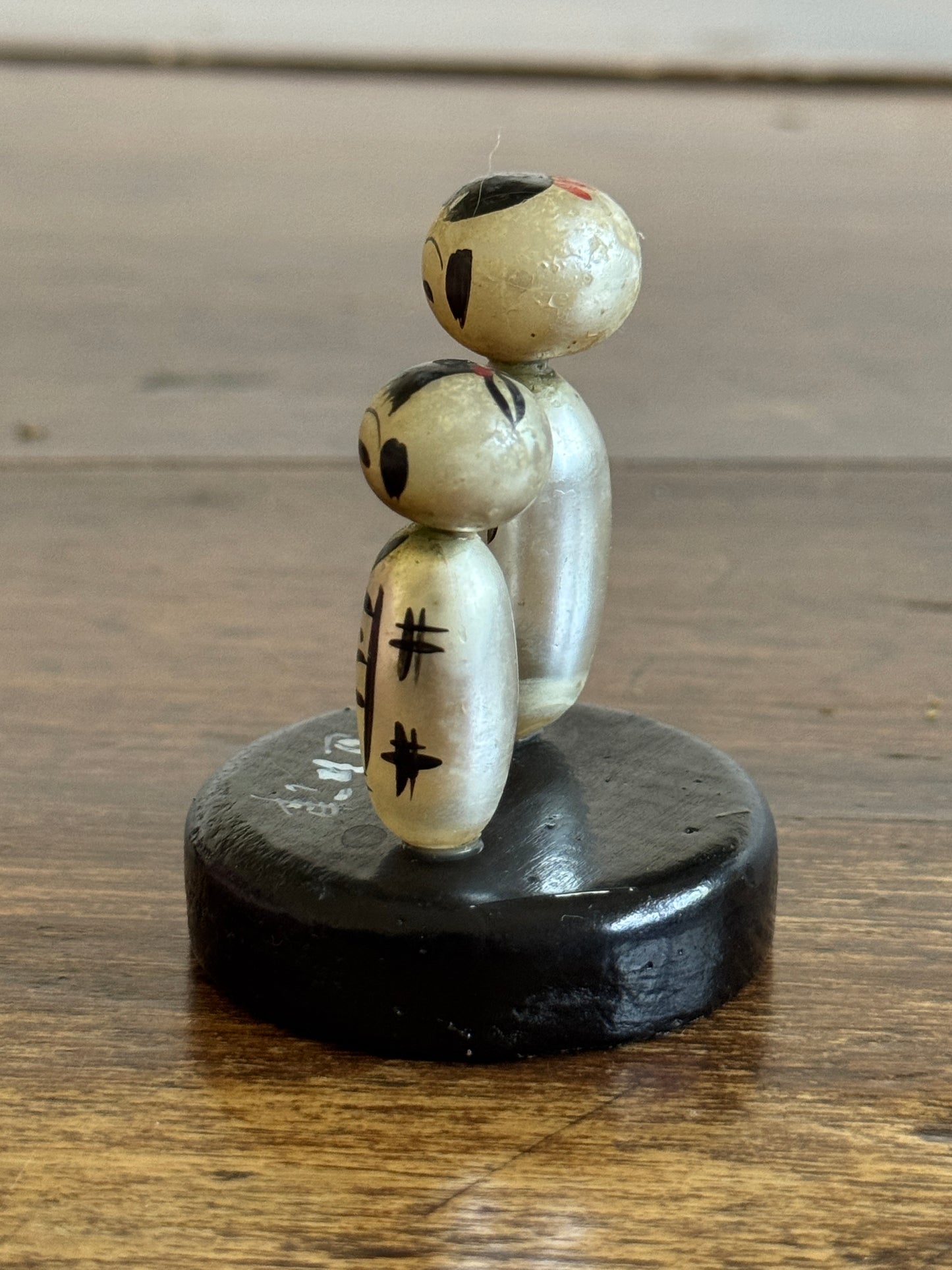 Vintage Miniature Japanese Kokeshi Pearl Dolls on Base