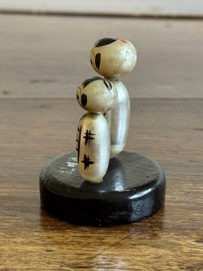 Vintage Miniature Japanese Kokeshi Pearl Dolls on Base