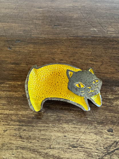 Vintage Yellow Enamel Cat Trinket Dish