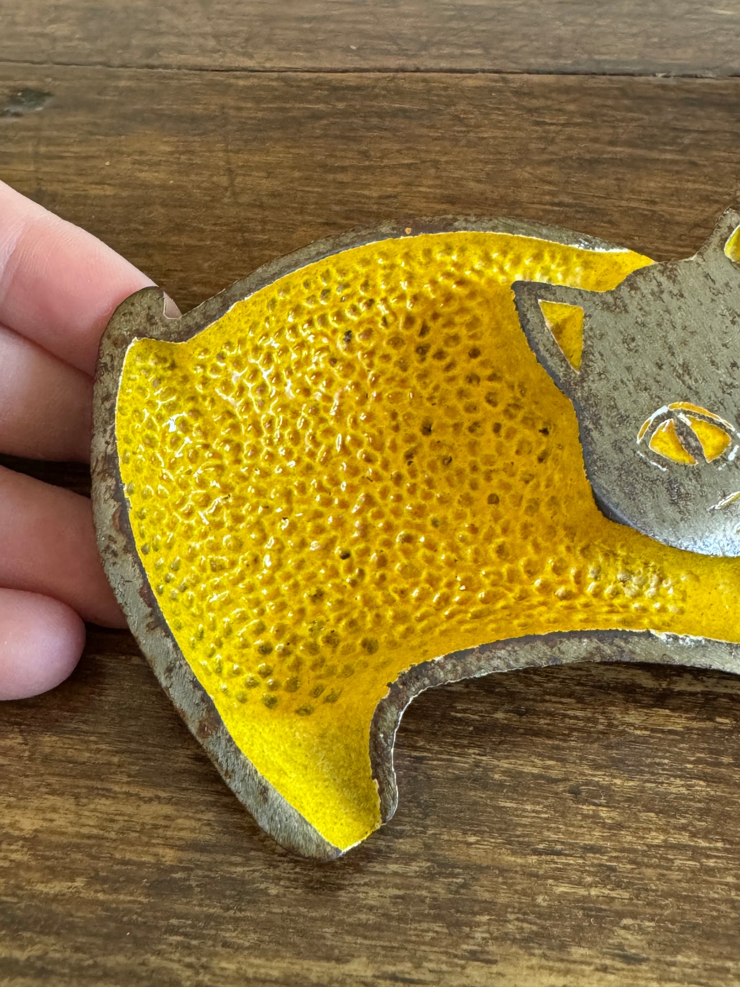 Vintage Yellow Enamel Cat Trinket Dish