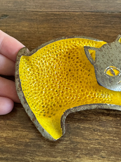 Vintage Yellow Enamel Cat Trinket Dish