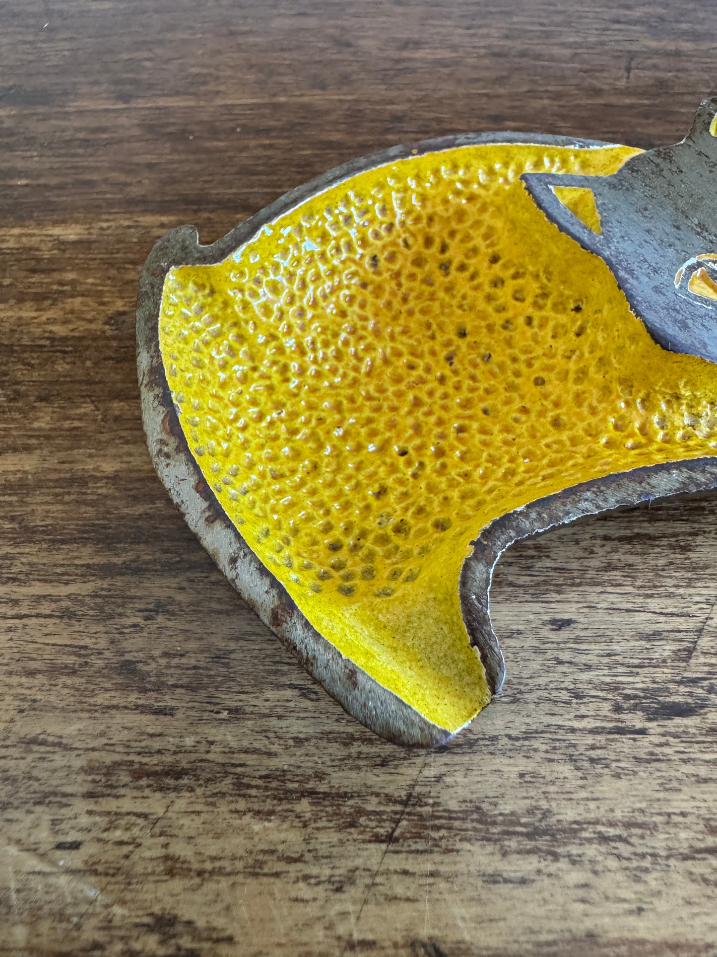 Vintage Yellow Enamel Cat Trinket Dish