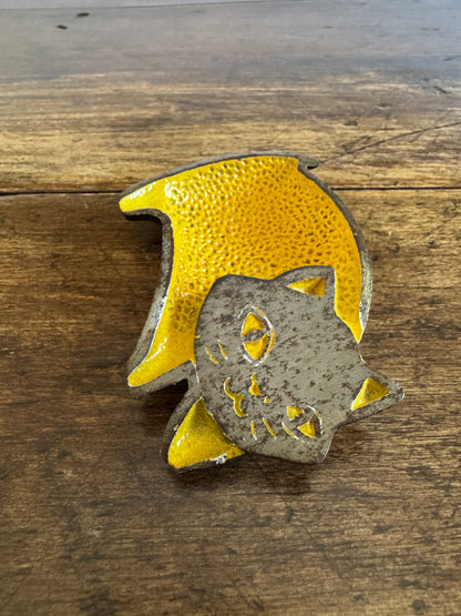 Vintage Yellow Enamel Cat Trinket Dish
