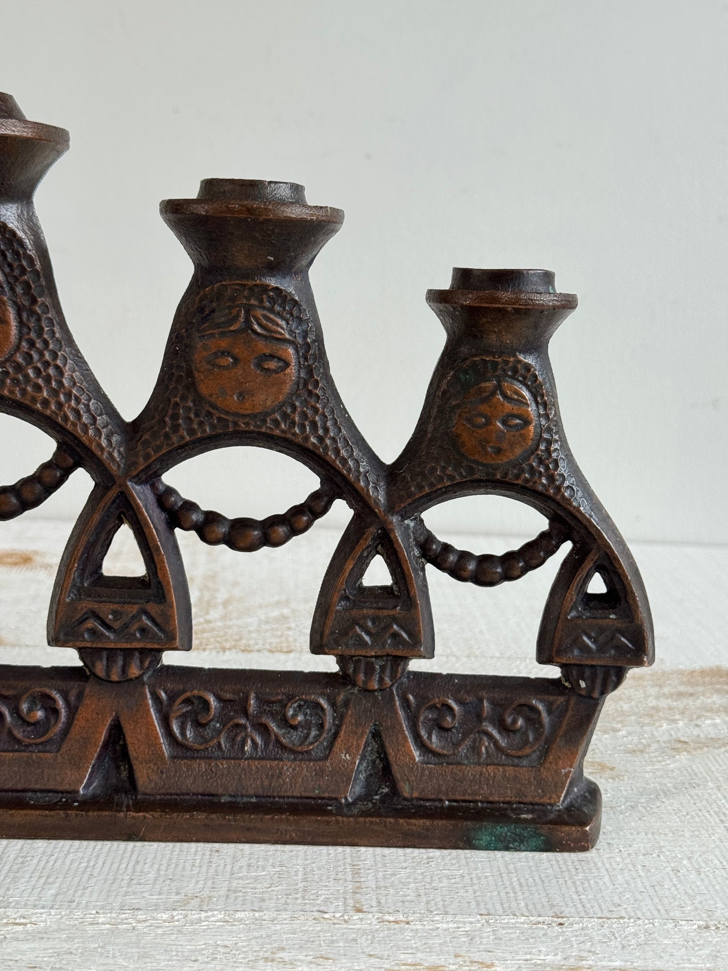 Vintage Matryoshka Candle Holder - Soviet Iron Candelabra with Three Dolls