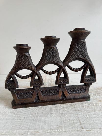Vintage Matryoshka Candle Holder - Soviet Iron Candelabra with Three Dolls
