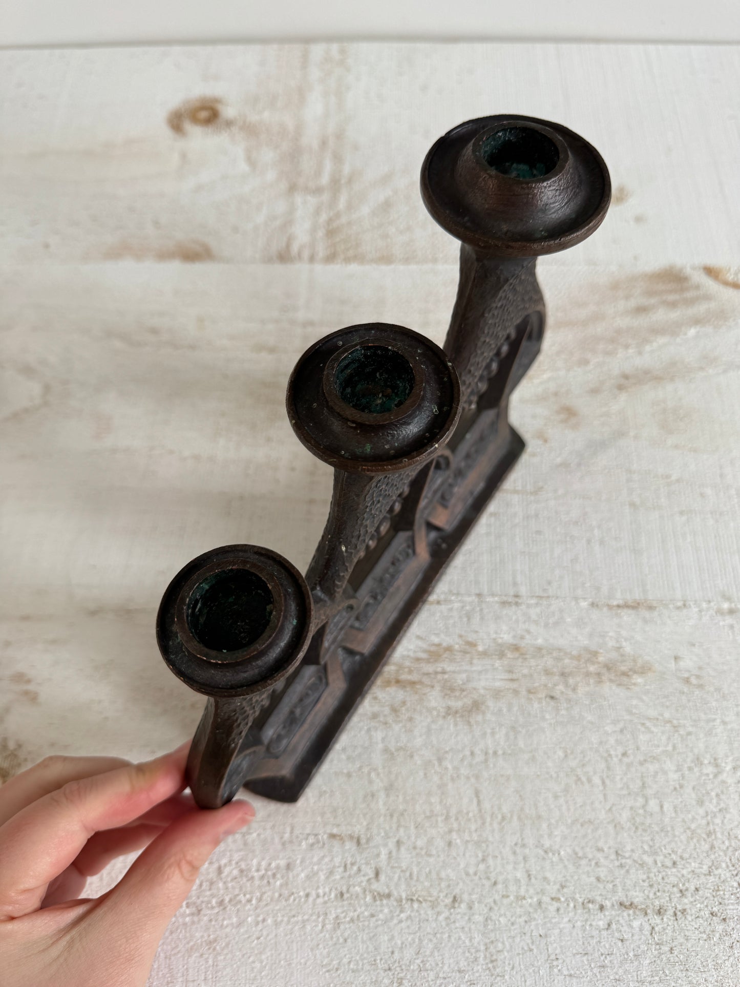 Vintage Matryoshka Candle Holder - Soviet Iron Candelabra with Three Dolls